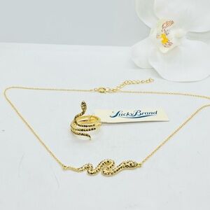 Brand new no tag, Lucky Brand Gold Snake Motif Necklace and Coil Ring Set